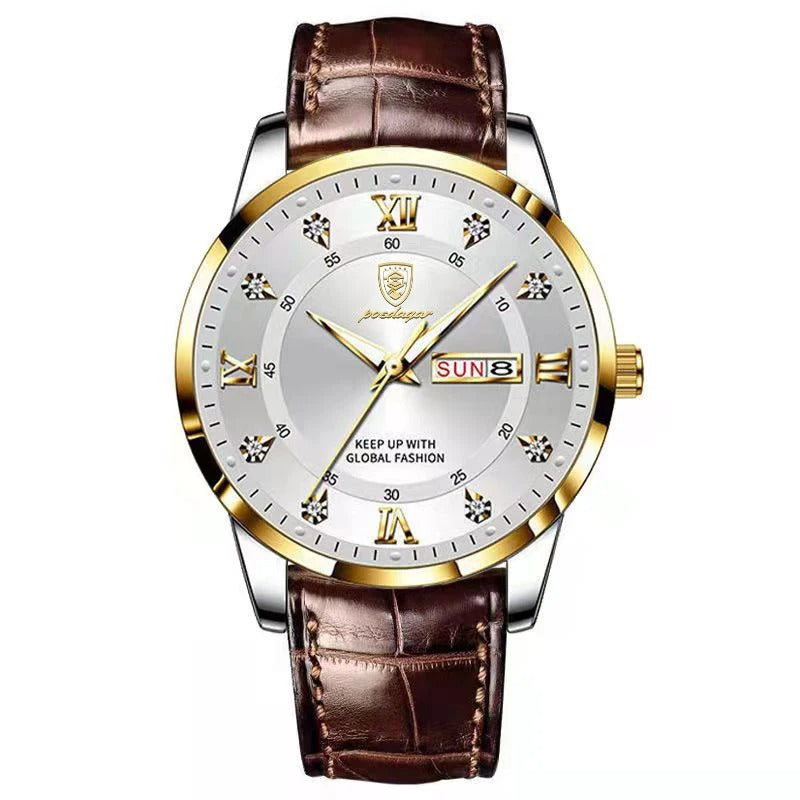Men's Leather Quartz Watch Waterproof & Luminous