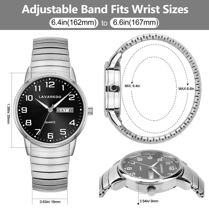 Watches for Men Analog Quartz Watches with Stainless Steel Expansion Band, Waterproof Watches Father's Day Gifts for men