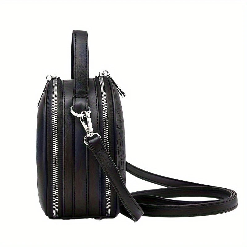 omen's Round Crocodile-Embossed Mini Crossbody Bag