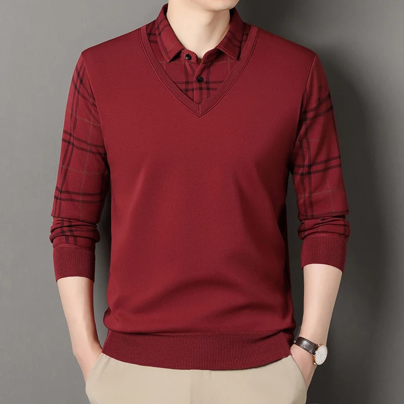 Men's Fleece Polo Collar Plaid Sweater