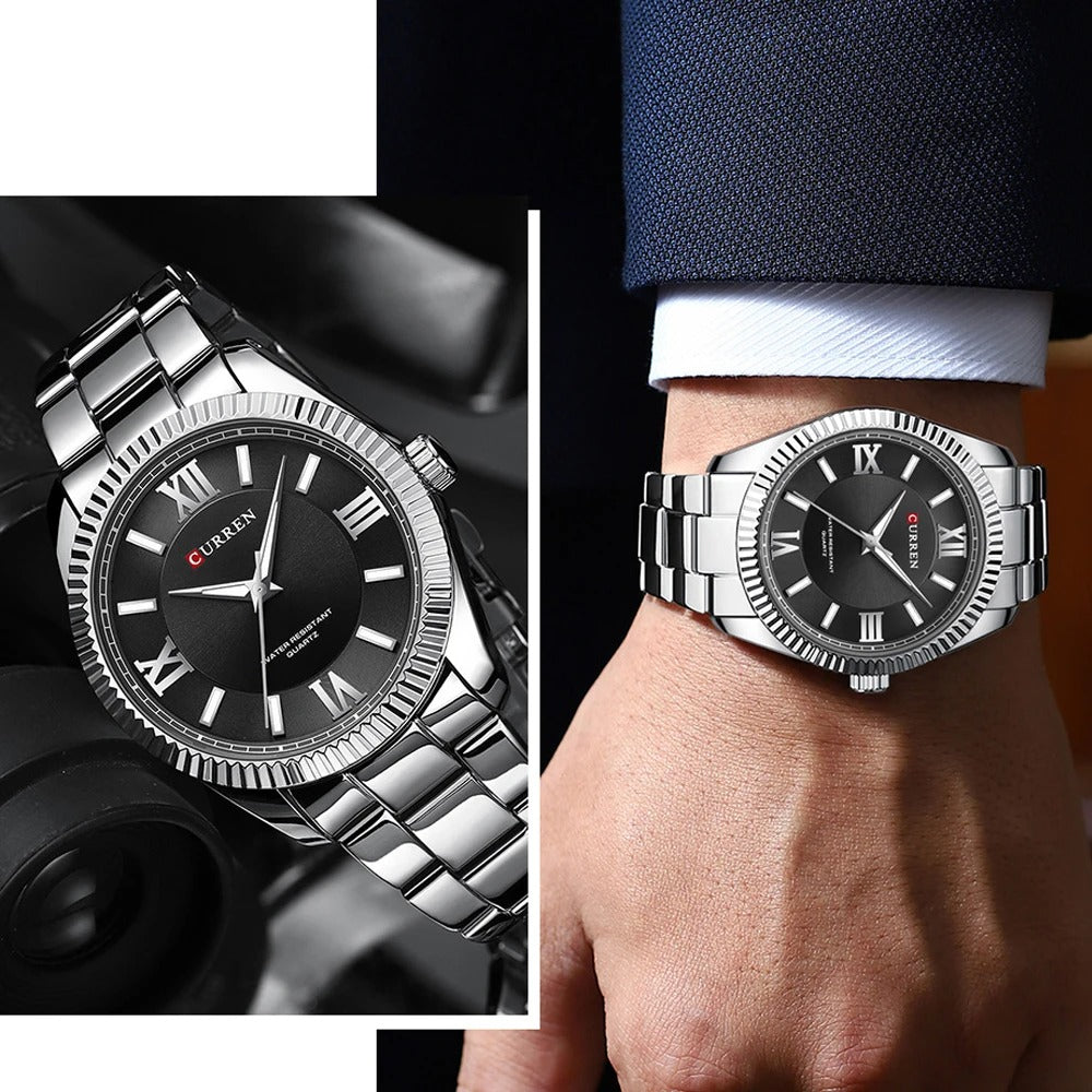 Men's Stainless Steel Quartz Watch – Luminous & Waterproof