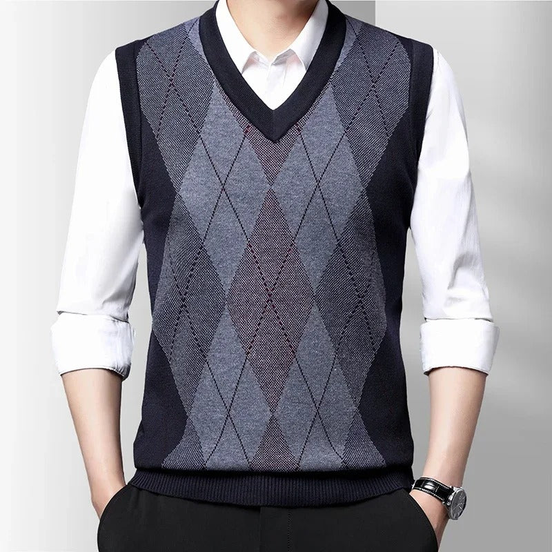 Men's V-Neck Knitted Wool Vest – Smart Casual Style