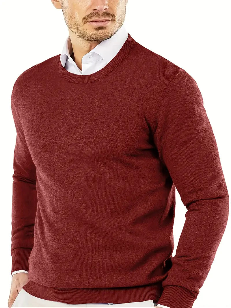 Men's Premium Solid Color Round Neck Knit Sweater