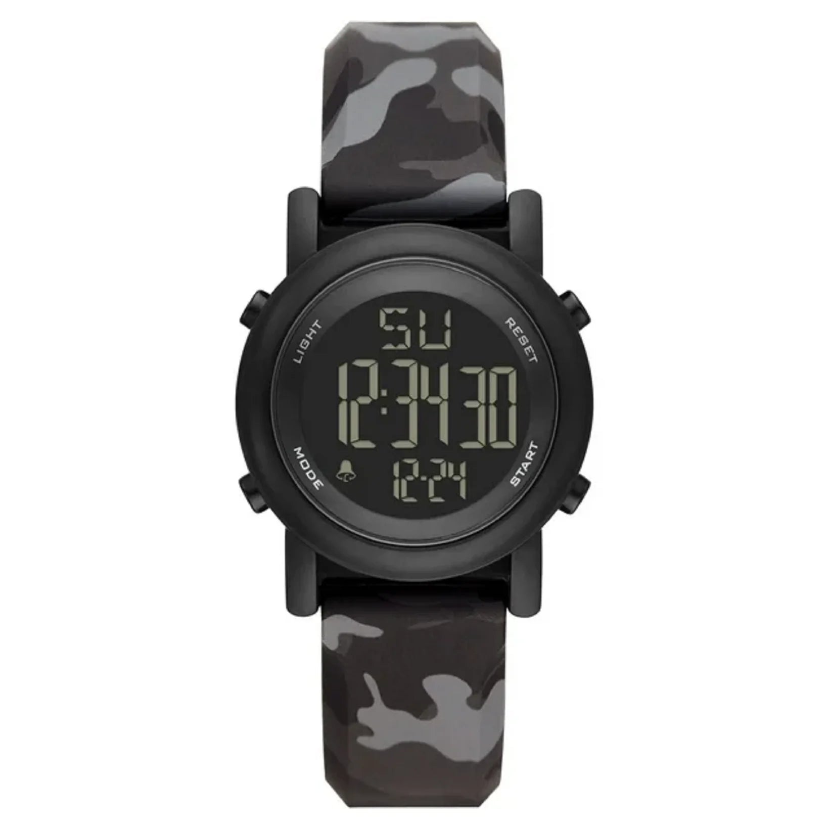 George Men's Digital Watch: Gunmetal Case, Negative Display, Black Grey Camo Stap