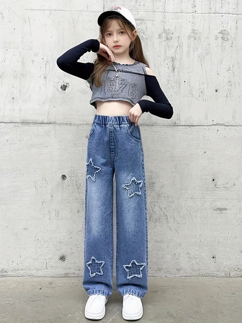 Y2K Style Five-Point Star Jeans for Girls