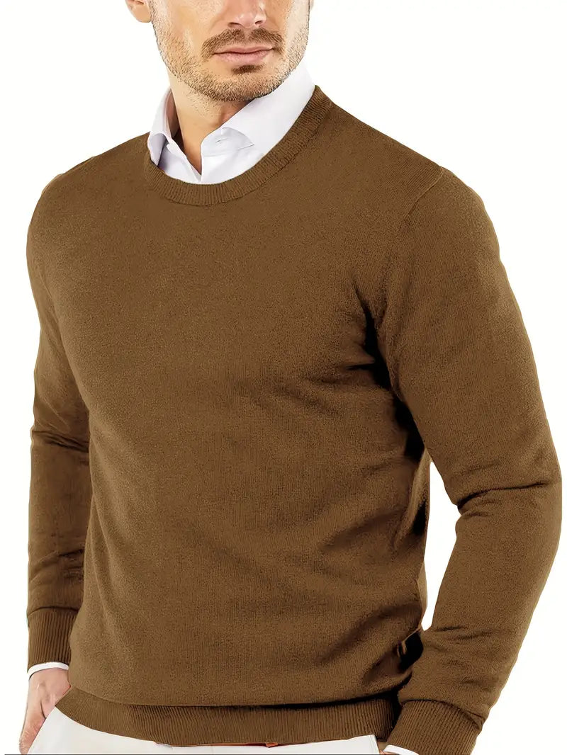 Men's Premium Solid Color Round Neck Knit Sweater