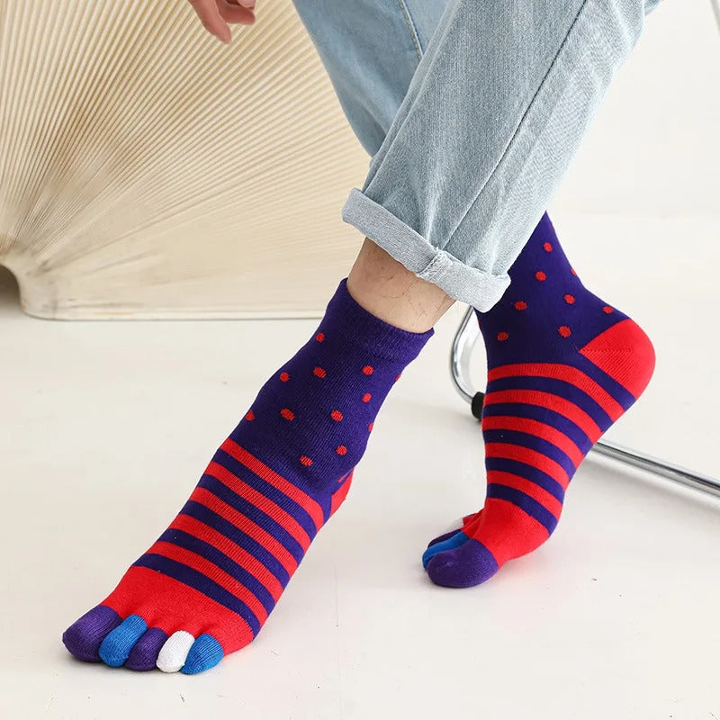 Men’s 5-Toe Striped Cotton Short Socks – 5 Pairs