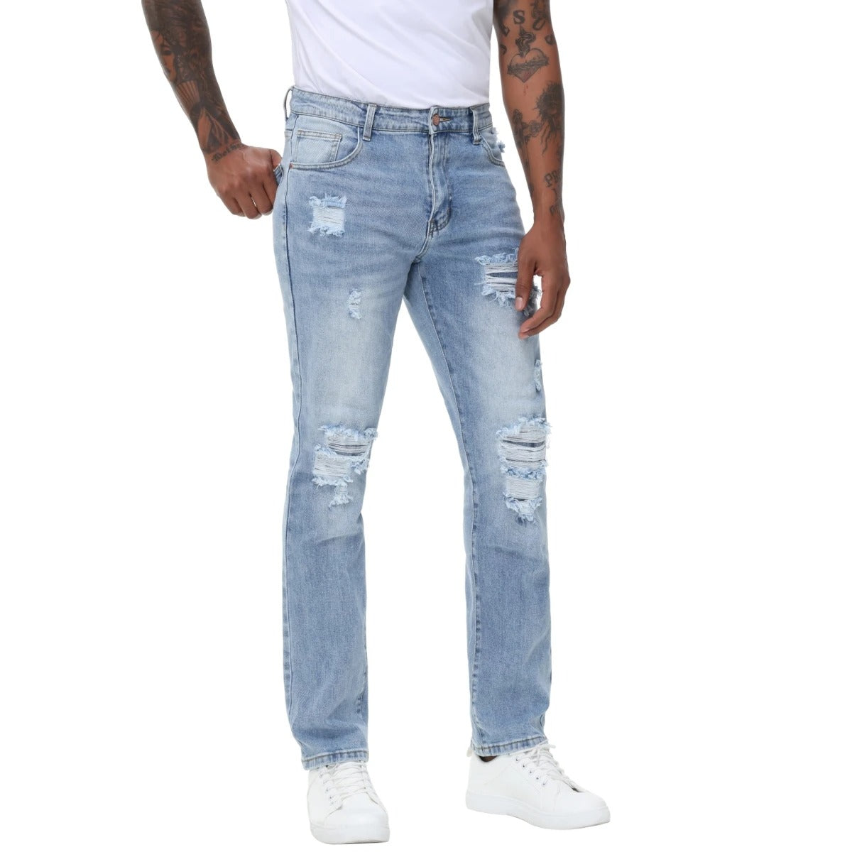 Men’s Light Blue Ripped Stretch Slim Fit Jeans