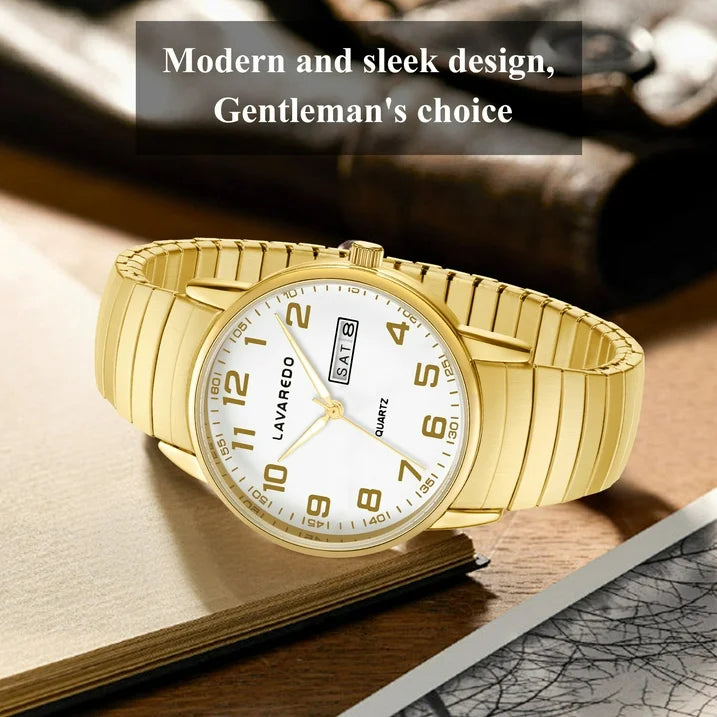 Watches for Men Analog Quartz Watches with Stainless Steel Expansion Band, Waterproof Watches Father's Day Gifts for men
