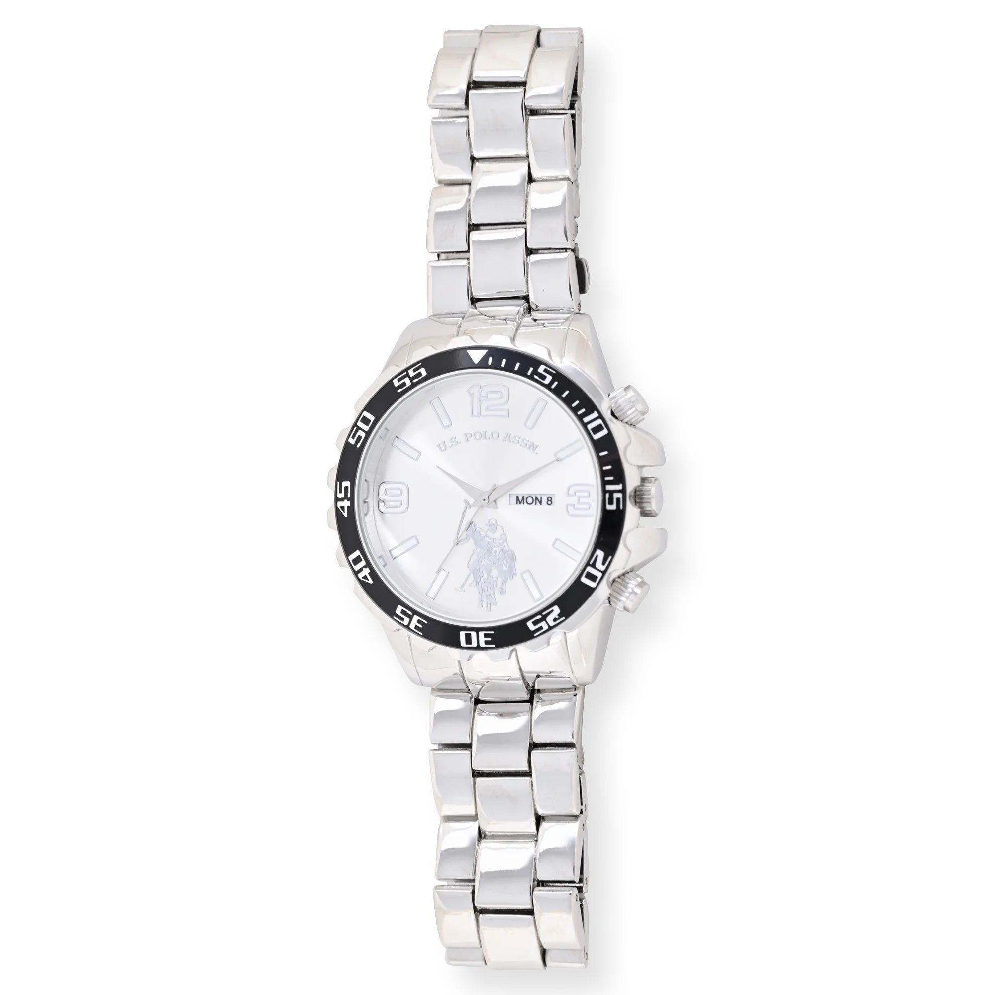 U.S. Polo Assn. Adult Male Analog Watch in Silver with Sports Bezel in One Size