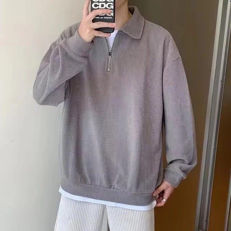Men's Lapel Zipper Knit Sweater