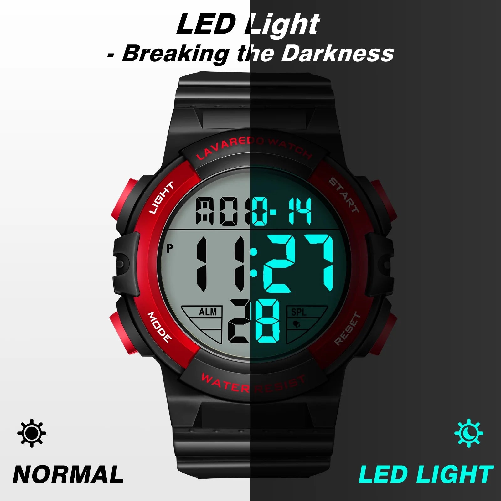 Men's Digital Sports Watch With Stopwatch/Alarm/Dual Time/ LED Backlight Outdoor Sports Waterproof Watch PU Strap Gifts for Man