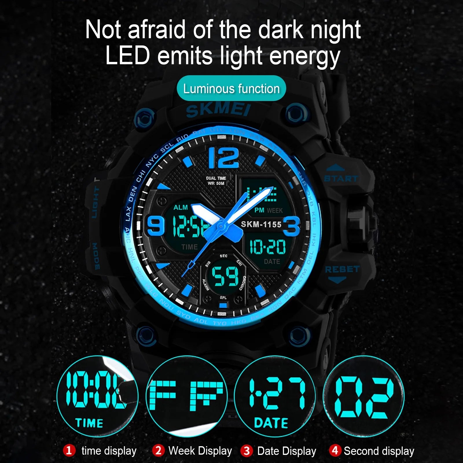 SKMEI Men's Wrist Watch,Large Face Military Waterproof Watches for Men with Stopwatch Alarm LED Back Light Sports Watch, Blue