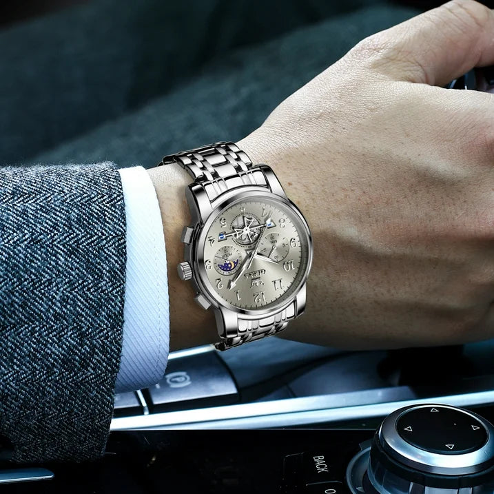 Luxury Casual Analog Moon Phase Flywheel Quartz Watches For Men