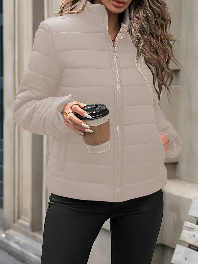 Women'S Solid Color Lightweight Warm Puffer Jacke