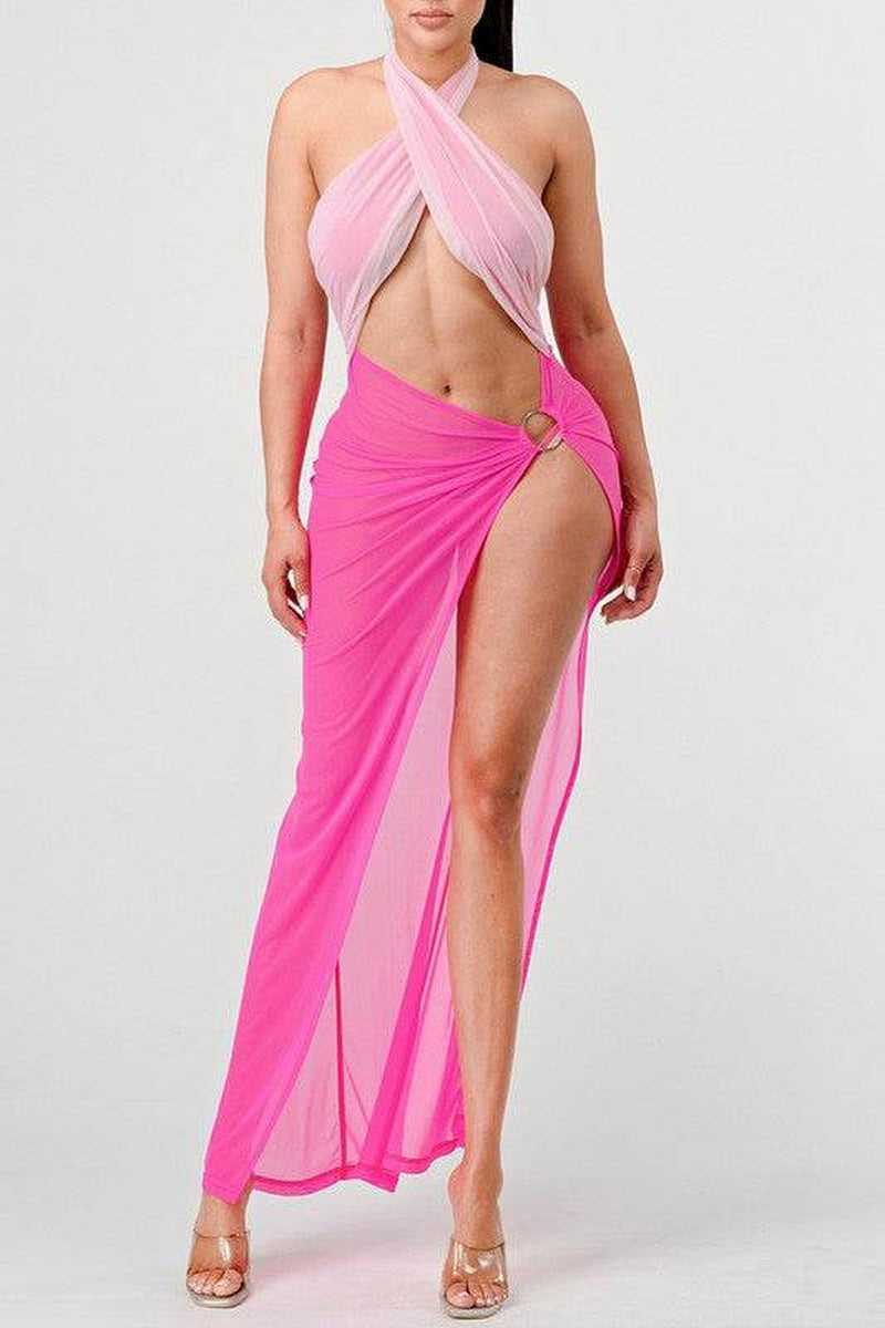 SEXY TIE around HIGH SLIT DRESS