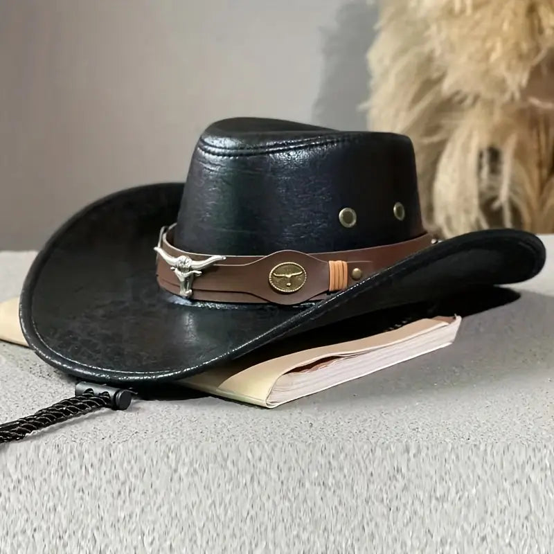 Authentic Western Cowboy Hat with Rivet Belt