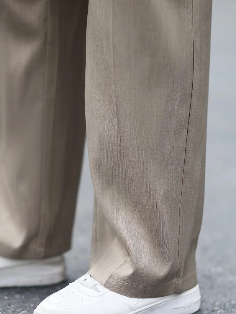 Men'S Elegant Polyester Wide Leg Trousers