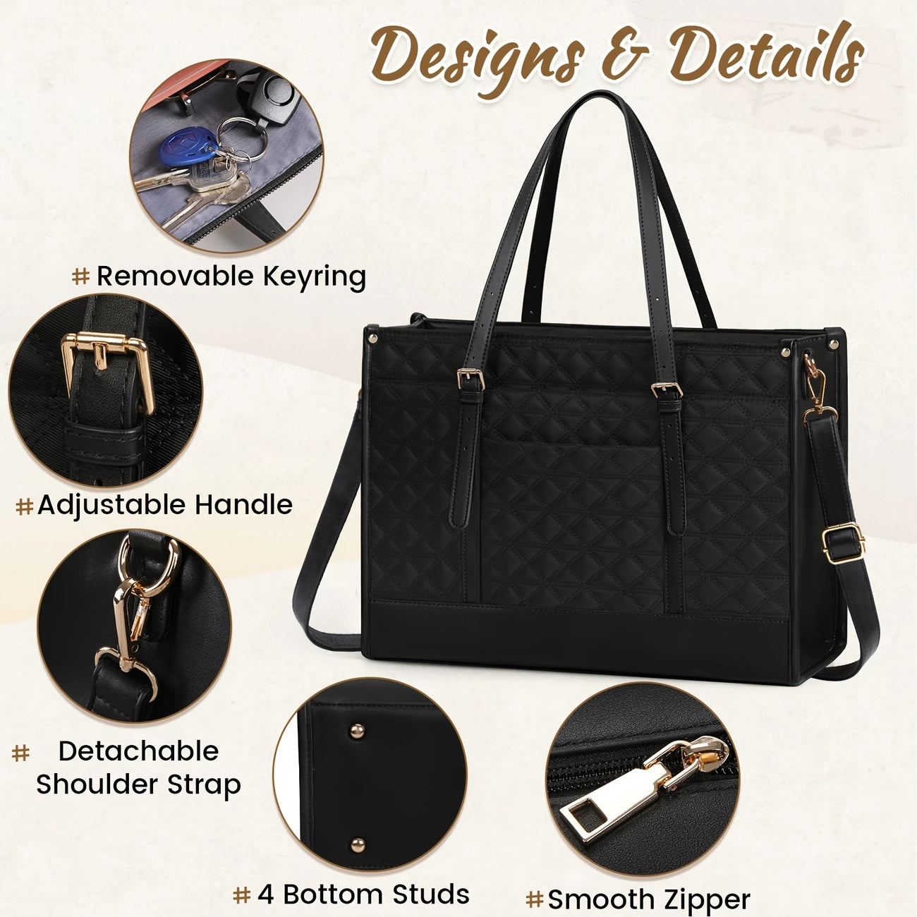 Laptop Bag | 15.6 Inch | Faux Leather | Waterproof | Office Business School | Women | Cute