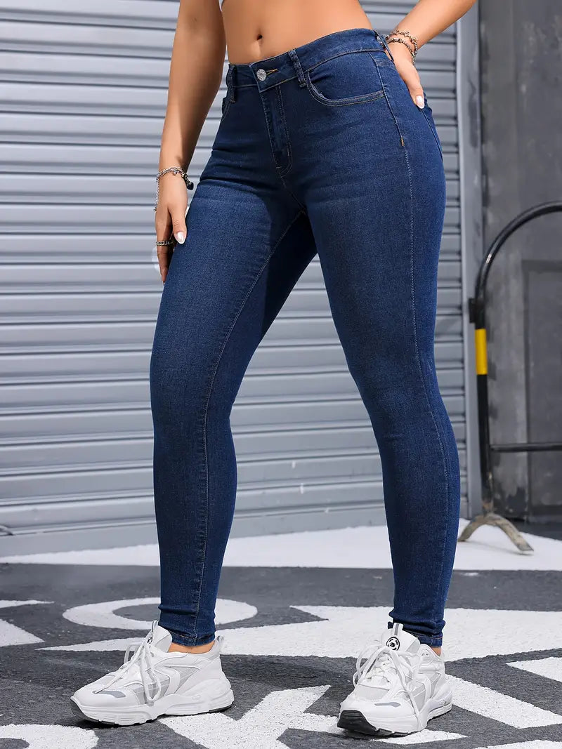 Women'S Deep Blue Stretchy Skinny Jeans