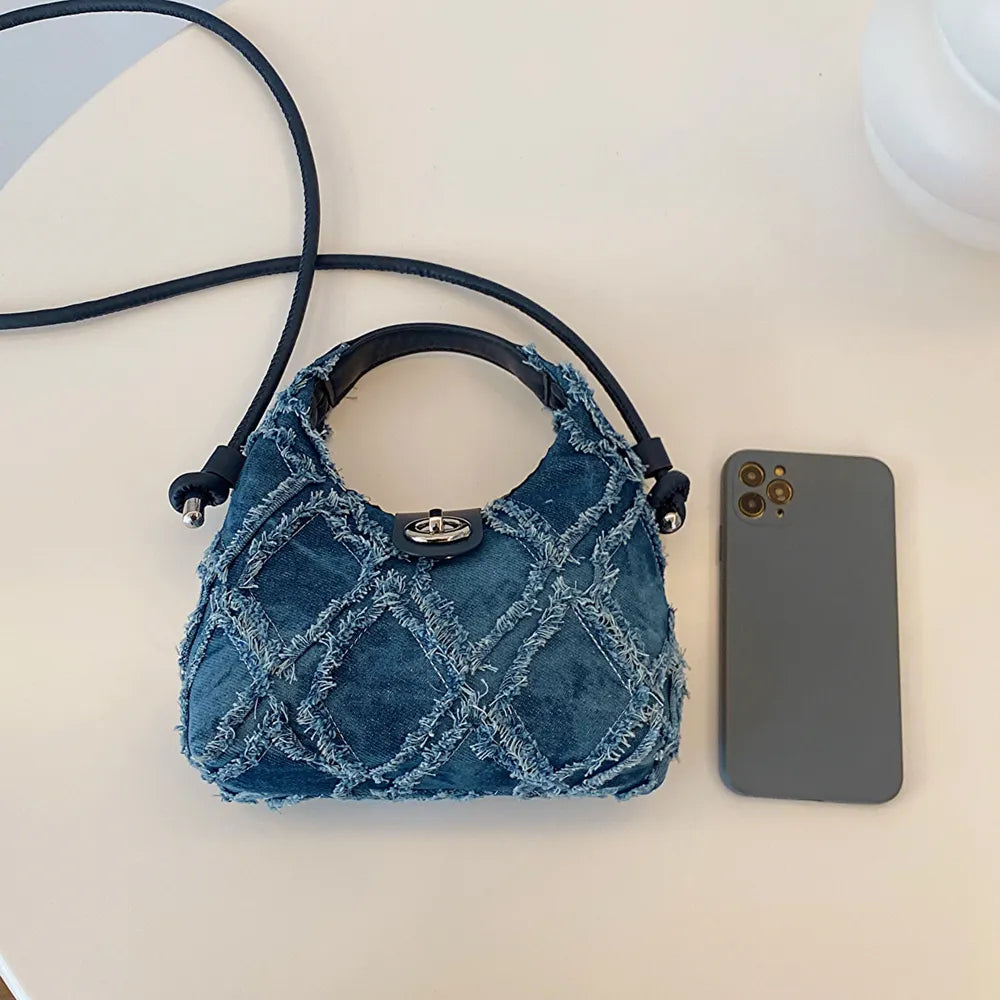 Quilted Raw Hem Mini Crossbody Bag