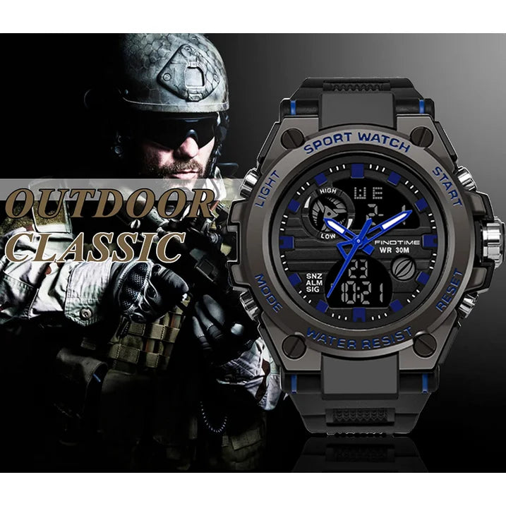Findtime Men's Military Watch Outdoor Sports Electronic Watch Tactical Army Wristwatch LED Stopwatch Waterproof Digital Analog Watches