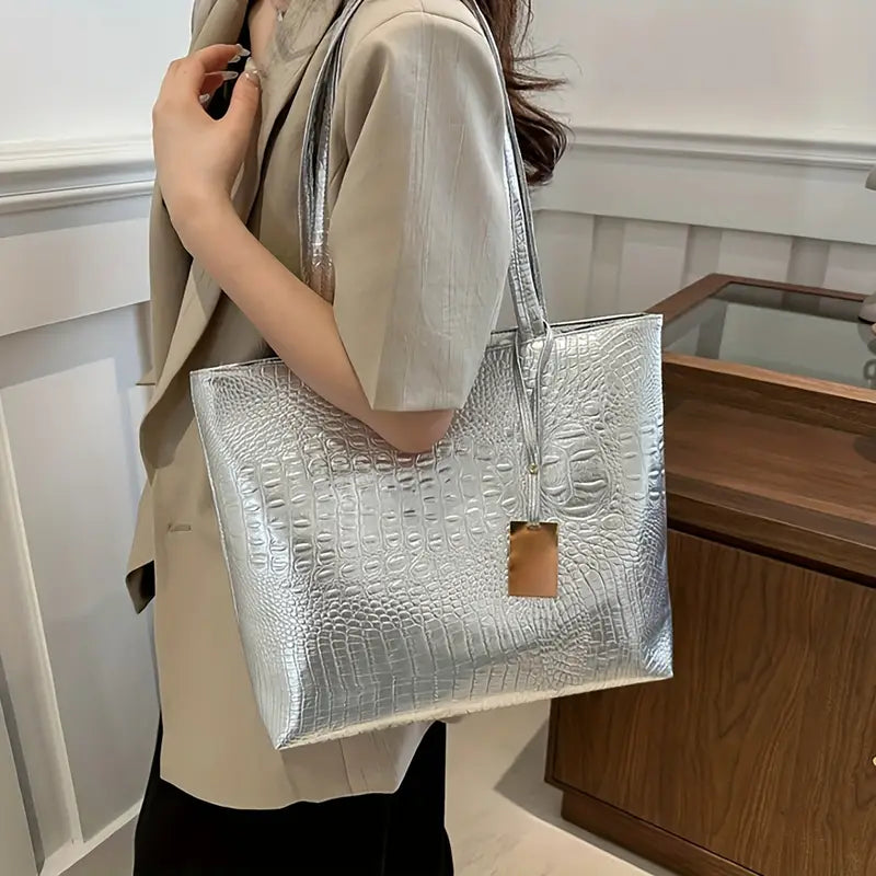 Crocodile Pattern Business Casual Commuter and Work Handbag