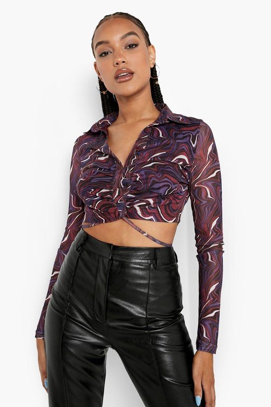 Marble Mesh Tie Detail Shirt