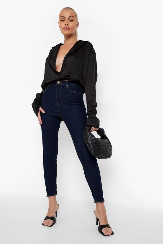 Basics High Waist Frayed Hem Skinny Jeans