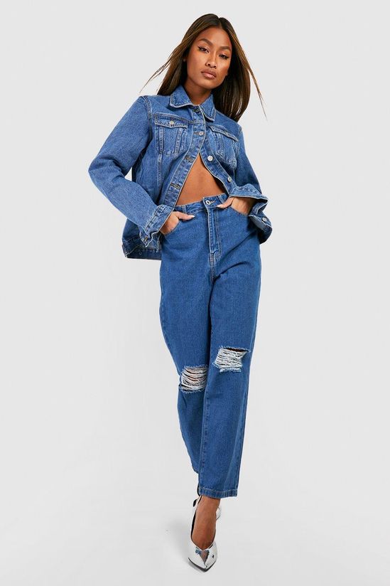Basics High Waisted Ripped Straight Leg Jeans