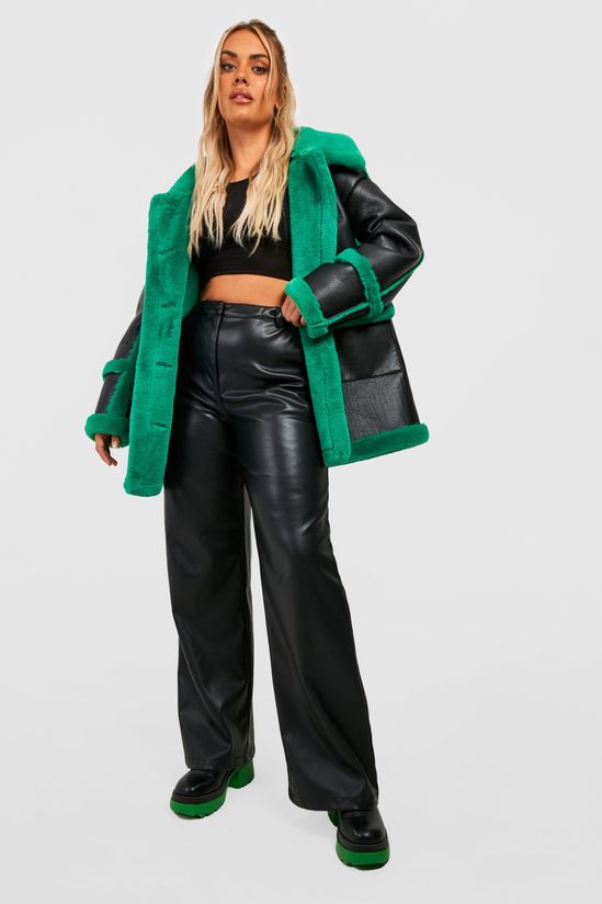 Plus Contrast Trim Longline Aviator Jacket