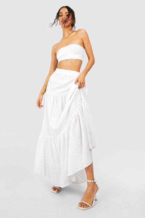 Seersucker Tiered Maxi Skirt