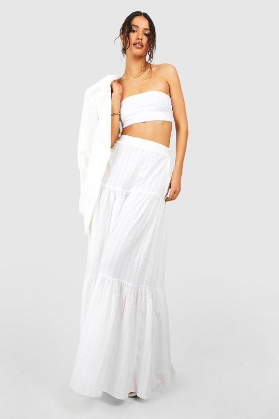 Seersucker Tiered Maxi Skirt