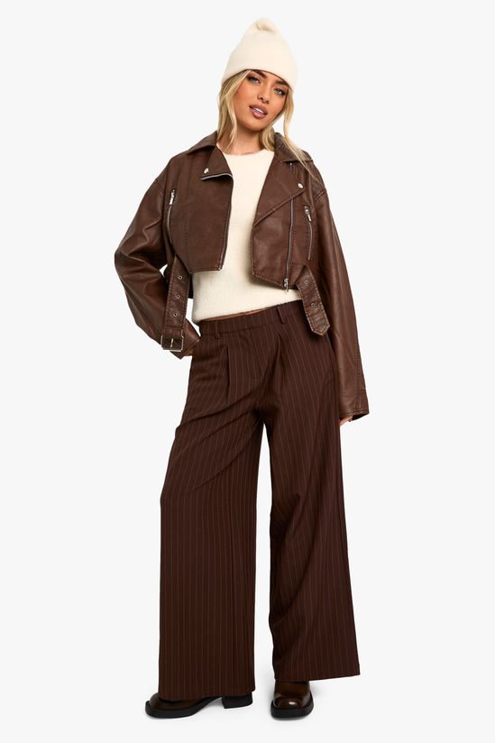 Vintage Look Faux Leather Crop Biker Jacket