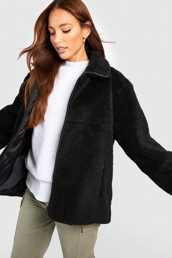 Tall Zip Detail Oversized Faux Fur Teddy Jacket
