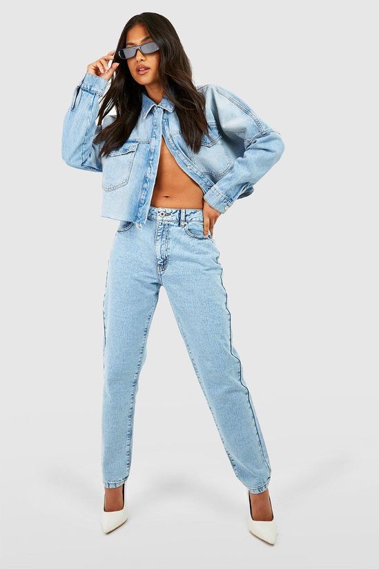 Petite 28 Inch Basics High Waisted 28 Inch Mom Jean