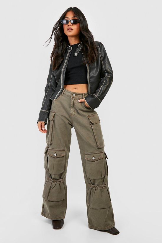 Petite Vintage Look Moto Faux Leather Jacket