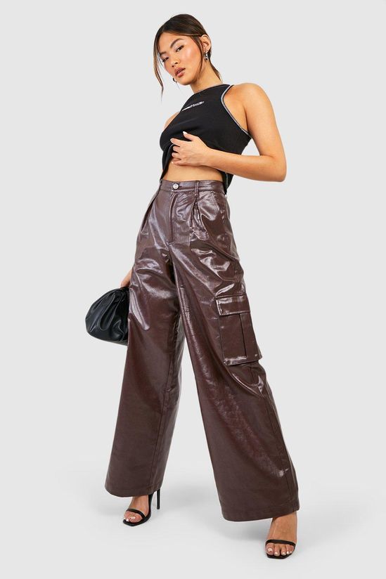 Pu Coated Denim Cargo Jeans
