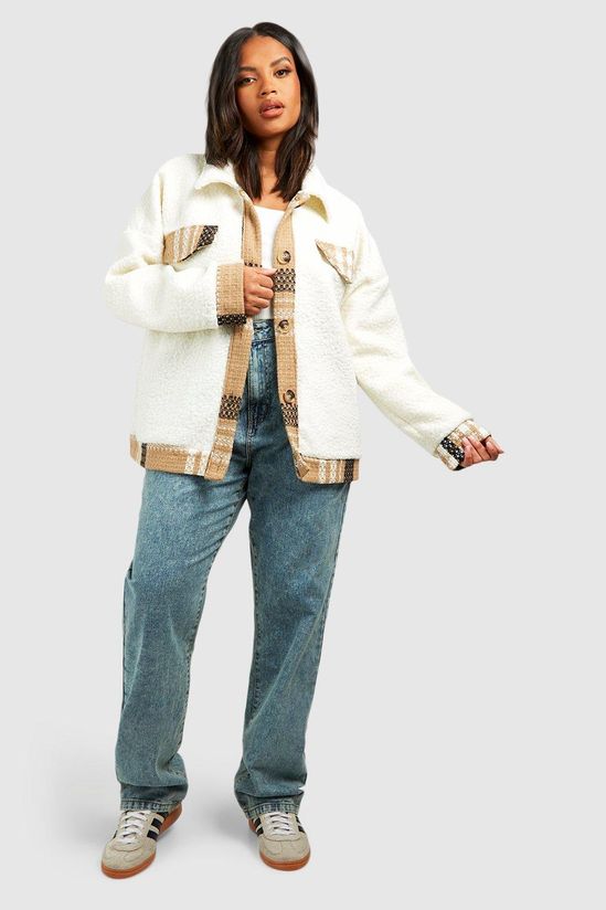 Plus Teddy Fur Contrast Pocket Jacket