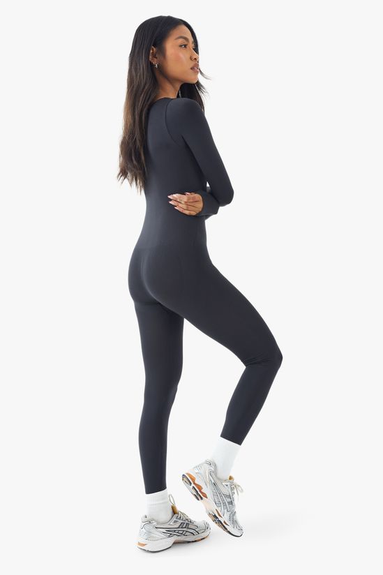 Seamless Sculpt Waist Plunge Long Sleeve Unitard