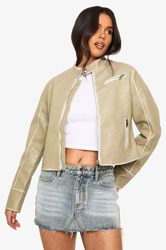 Fitted Moto Vintage Look Faux Leather Jacket