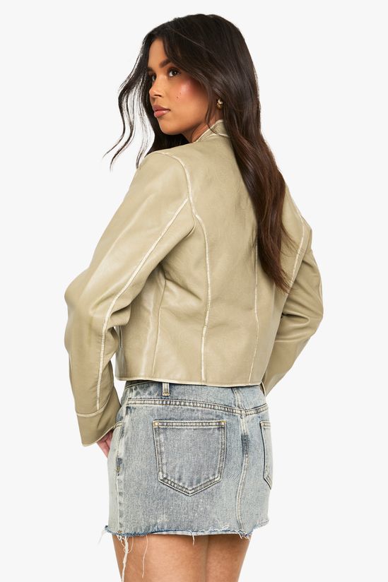 Fitted Moto Vintage Look Faux Leather Jacket