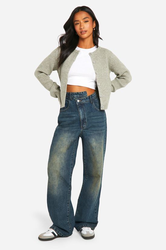 Petite Asymmetric Waistband Straight Leg Jeans