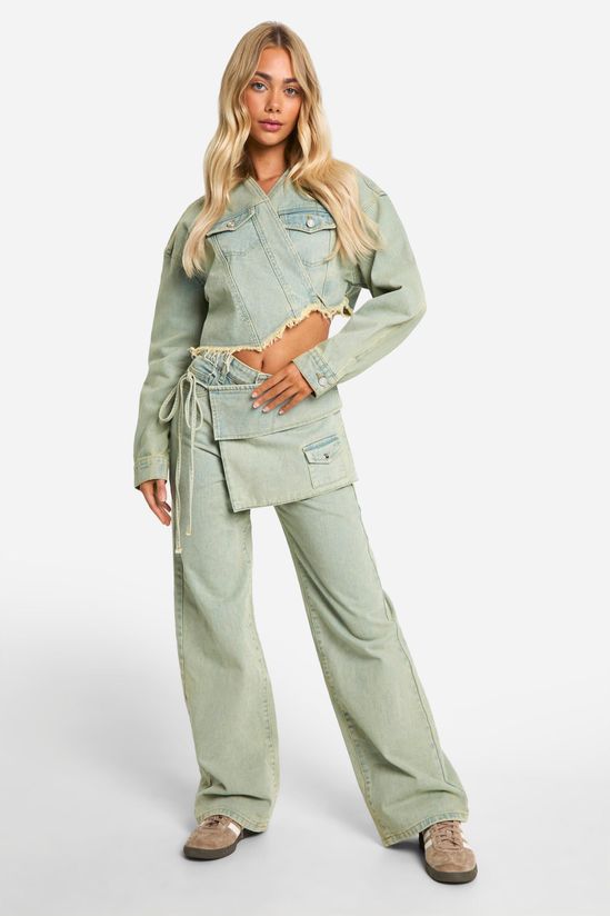 Fray Hem Tie Waist Detail Crop Denim Jacket