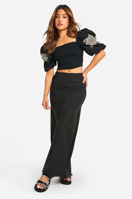 Petite Embroidery Puff Sleeve Crop Top