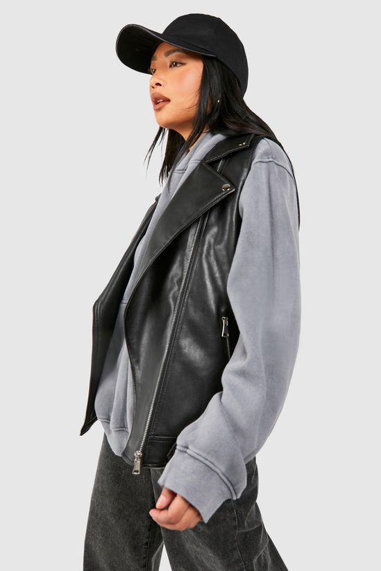 Petite Faux Leather Sleeveless Biker Jacket