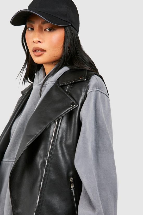 Petite Faux Leather Sleeveless Biker Jacket