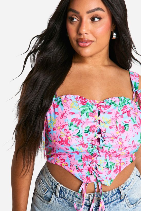 Plus Floral Lace Up Corset Top