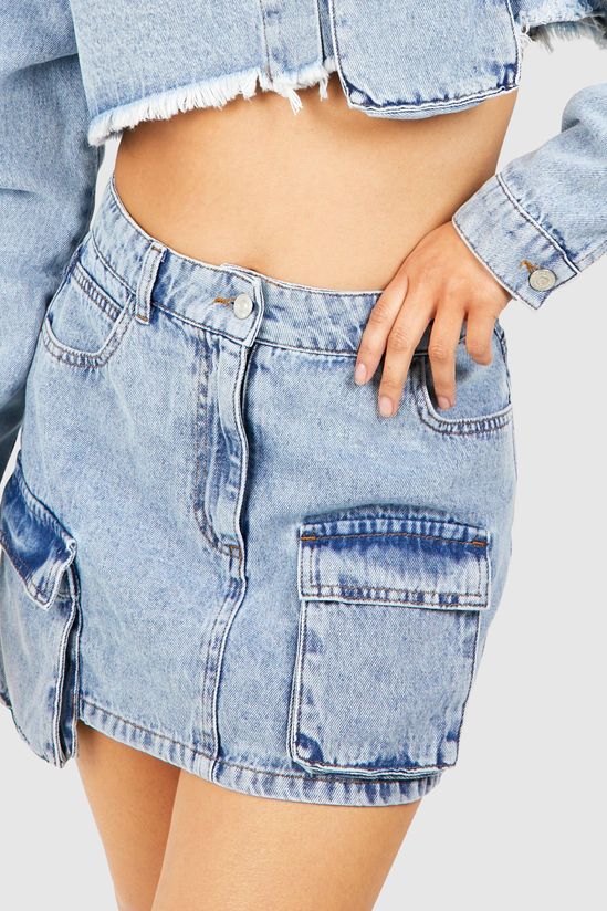 Petite Acid Wash Cargo Mini Skirt