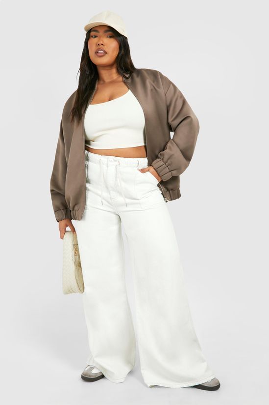 Plus Ecru Drawstring Waistband Wide Leg Jeans